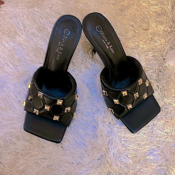 Olivia & Kate Black with Embellished Gold Studs, 3” High Heel Stiletto - Picture 2 of 7